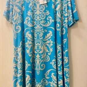 Blue and Cream Damask Dress with pockets